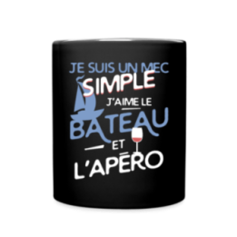 Mug uni - Un mec simple: Bateau et apéro - noir - front