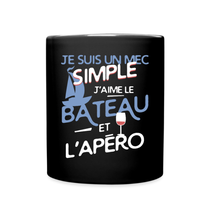 Mug uni - Un mec simple: Bateau et apéro - noir - front