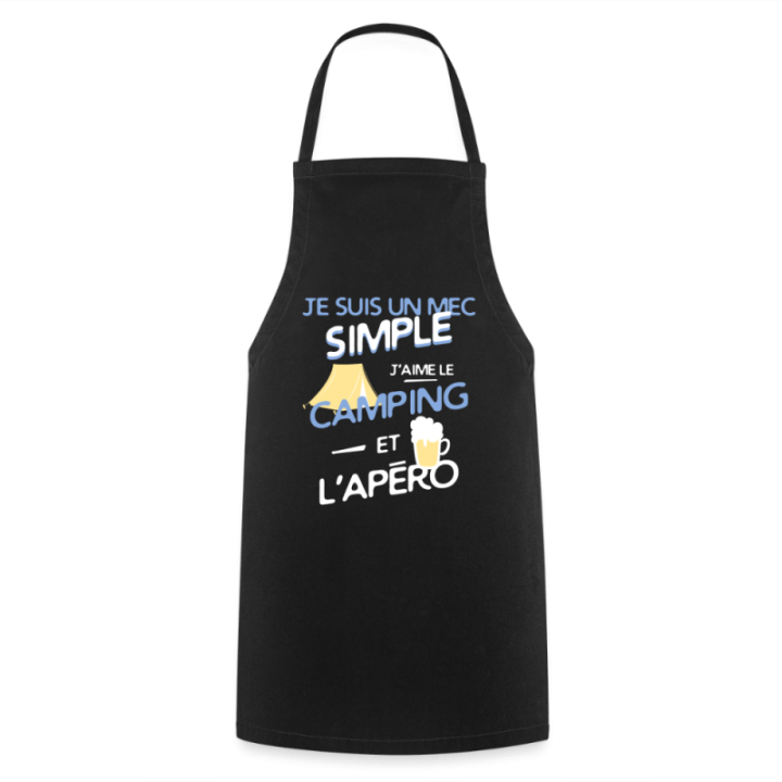 Tablier de cuisine - Un mec simple: Camping et apéro - noir - front