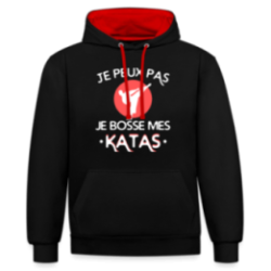 Sweat-shirt à capuche contrasté unisexe - Je peux pas, je bosse mes katas