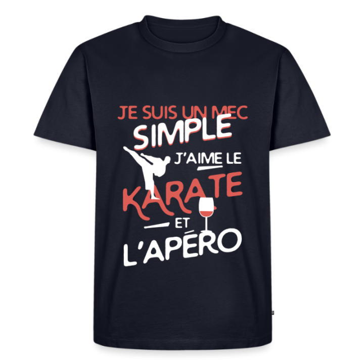T-shirt premium homme - Un mec simple: Karaté et apéro - bleu marine - front