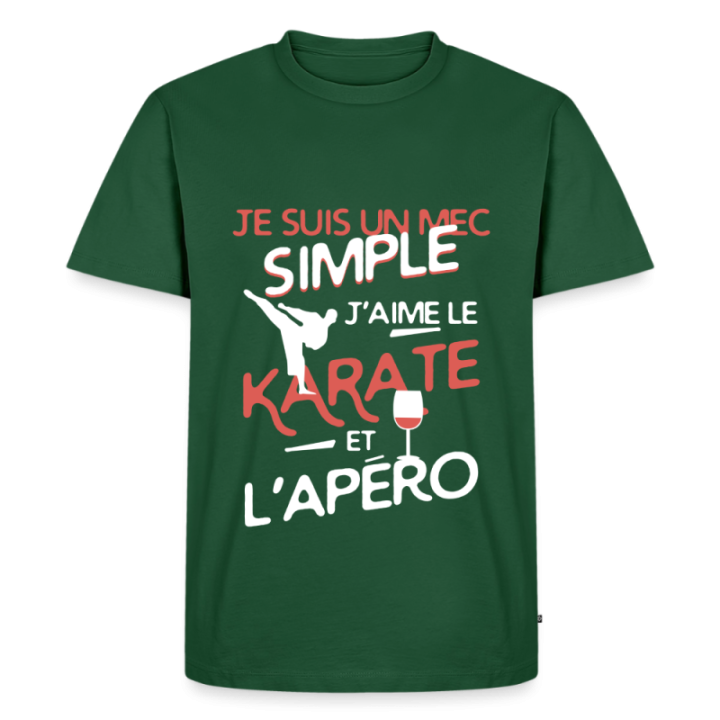 T-shirt premium homme - Un mec simple: Karaté et apéro - vert bouteille - front