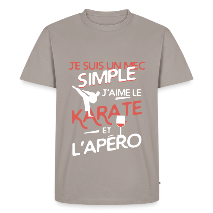 T-shirt premium homme - Un mec simple: Karaté et apéro - taupe - front