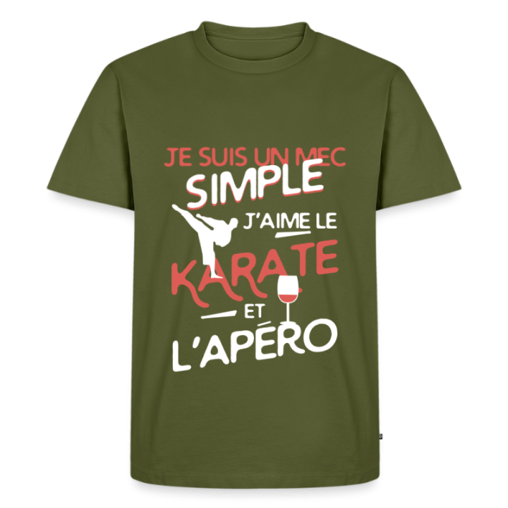 T-shirt premium homme - Un mec simple: Karaté et apéro - kaki - front
