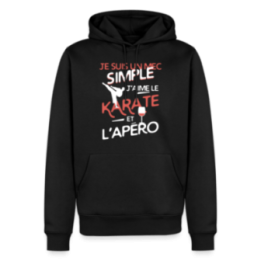 Sweat-shirt à capuche premium homme - Un mec simple: Karaté et apéro - noir - front