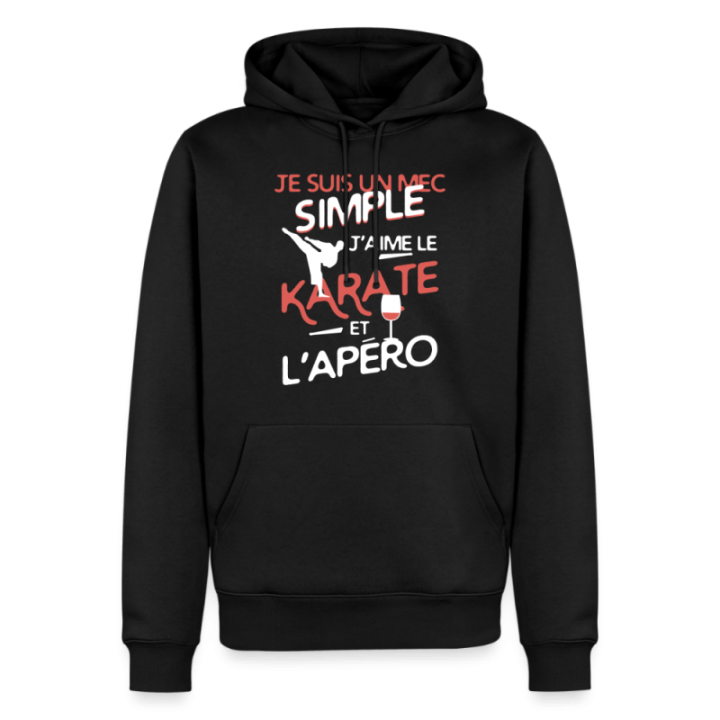 Sweat-shirt à capuche premium homme - Un mec simple: Karaté et apéro - noir - front