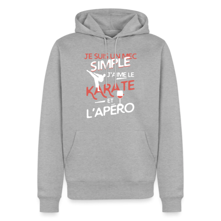 Sweat-shirt à capuche premium homme - Un mec simple: Karaté et apéro - gris chiné - front