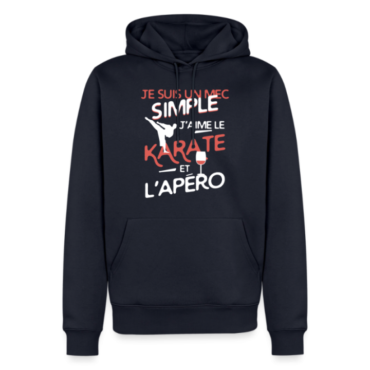 Sweat-shirt à capuche premium homme - Un mec simple: Karaté et apéro - bleu marine - front