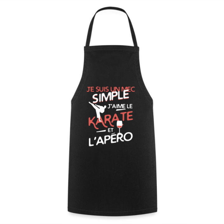 Tablier de cuisine - Un mec simple: Karaté et apéro - noir - front