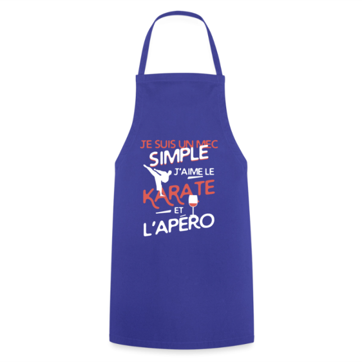 Tablier de cuisine - Un mec simple: Karaté et apéro - bleu royal - front
