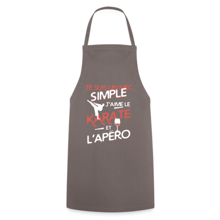 Tablier de cuisine - Un mec simple: Karaté et apéro - gris - front