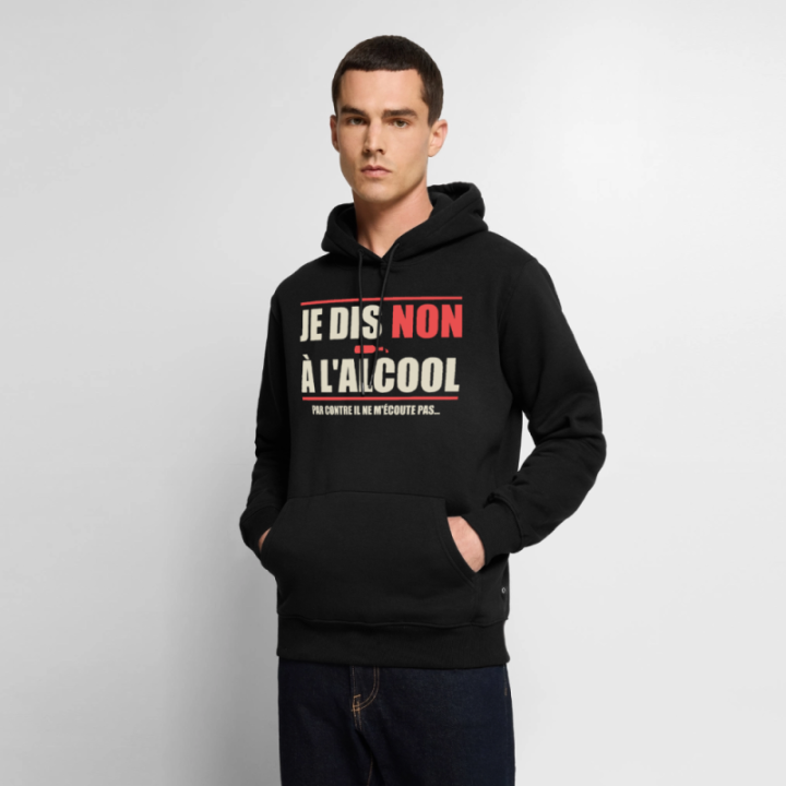 Sweat-shirt à capuche premium homme - Je dis non à l'alcool - noir - front