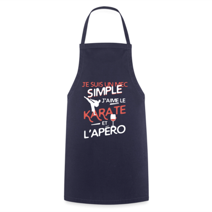 Tablier de cuisine - Un mec simple: Karaté et apéro - marine - front