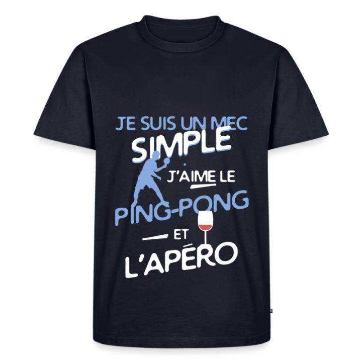 T-shirt premium homme - Un mec simple: Ping-pong et apéro - bleu marine - front