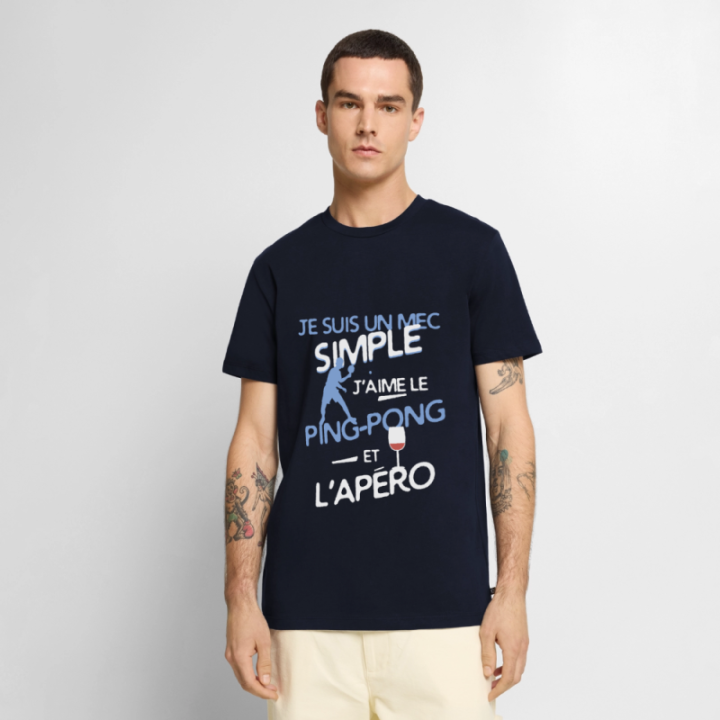 T-shirt premium homme - Un mec simple: Ping-pong et apéro - bleu marine - front