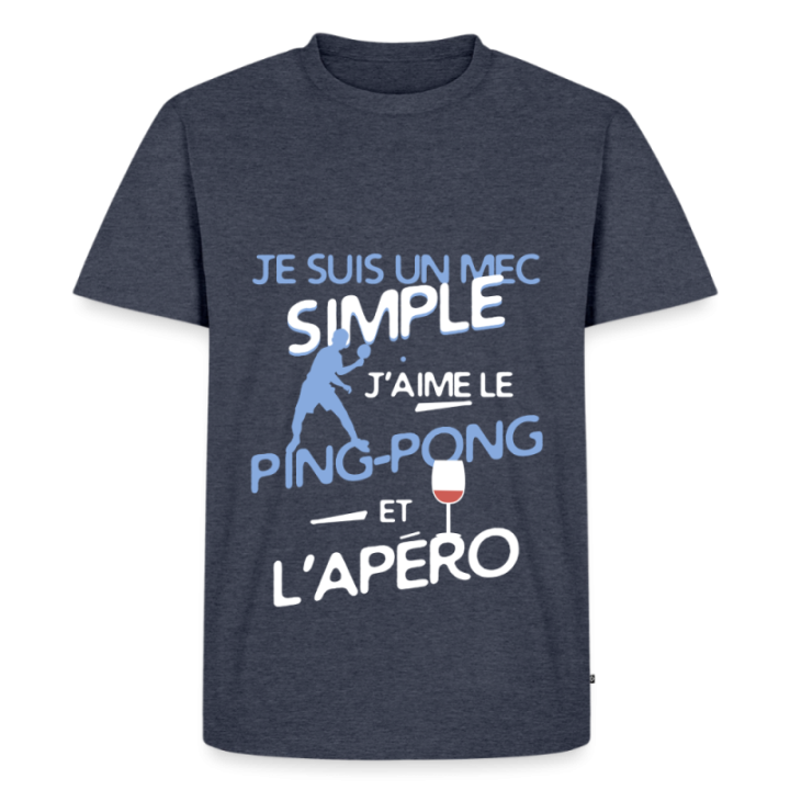 T-shirt premium homme - Un mec simple: Ping-pong et apéro - bleu jeans  - front