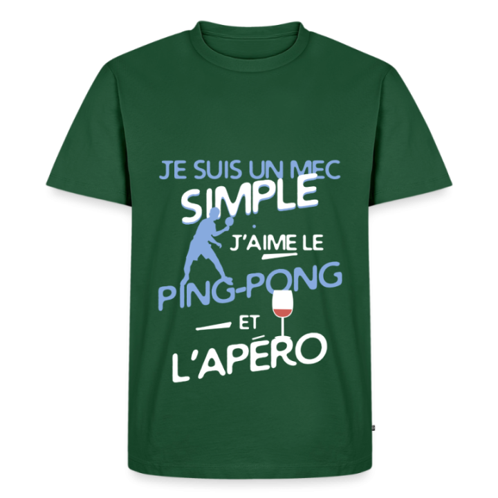 T-shirt premium homme - Un mec simple: Ping-pong et apéro - vert bouteille - front