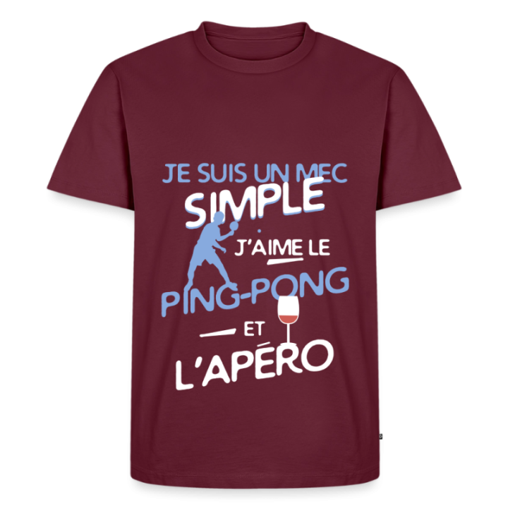 T-shirt premium homme - Un mec simple: Ping-pong et apéro - bourgogne - front