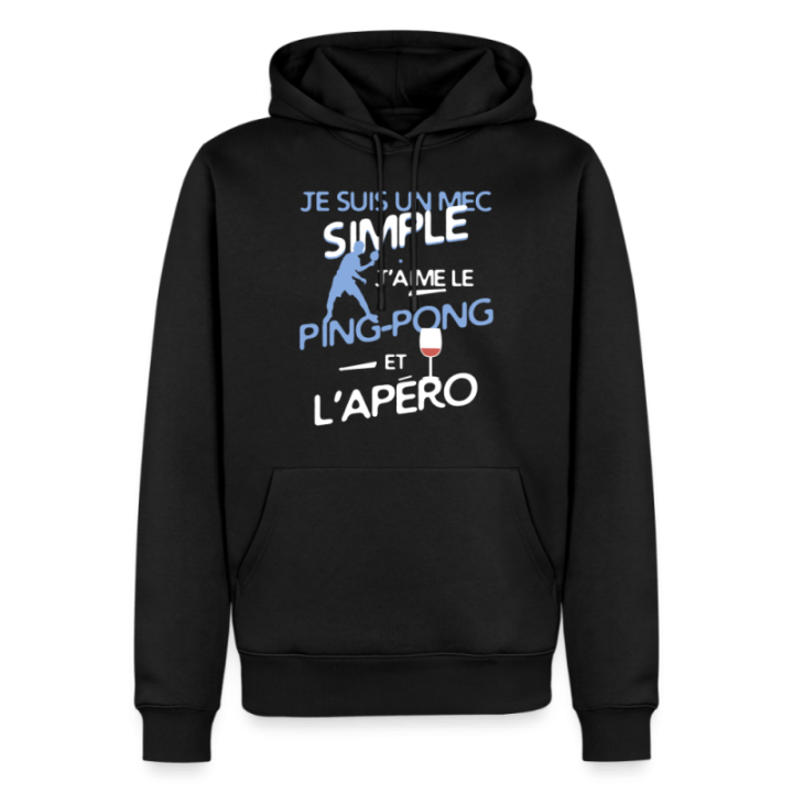 Sweat-shirt à capuche premium homme - Un mec simple: Ping-pong et apéro - noir - front