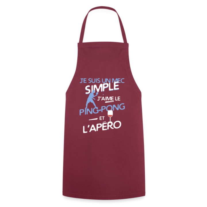 Tablier de cuisine - Un mec simple: Ping-pong et apéro - bordeaux - front
