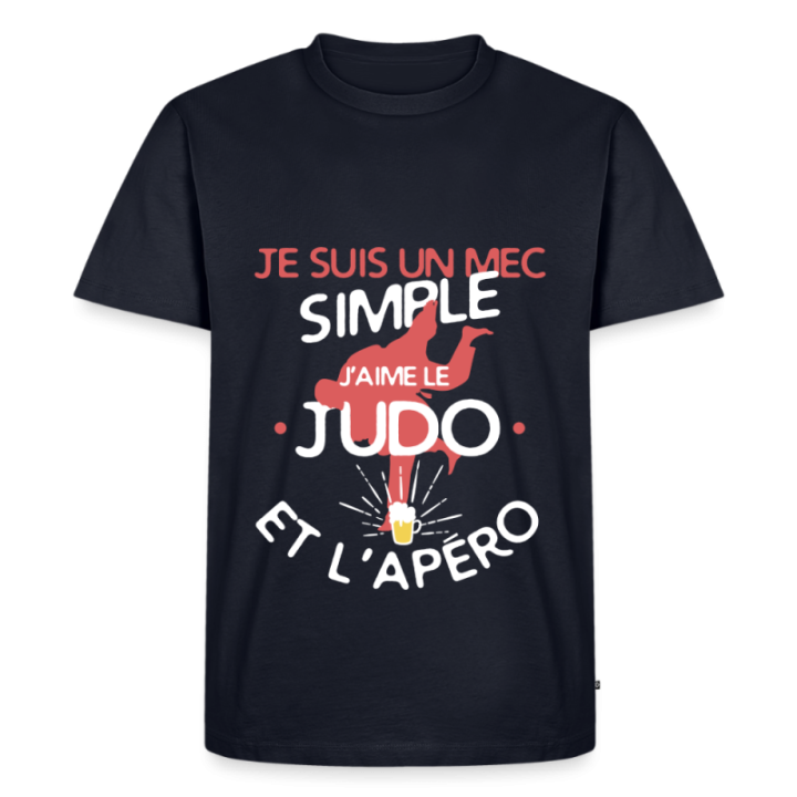 T-shirt premium homme - Un mec simple: Judo et apéro - bleu marine - front