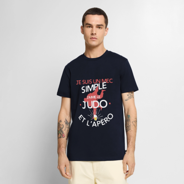 T-shirt premium homme - Un mec simple: Judo et apéro - bleu marine - front