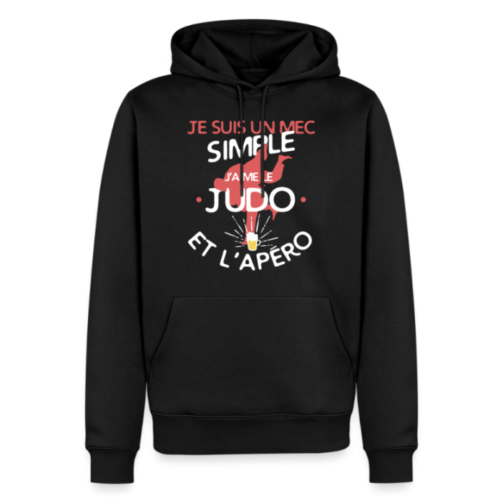Sweat-shirt à capuche premium homme - Un mec simple: Judo et apéro - noir - front
