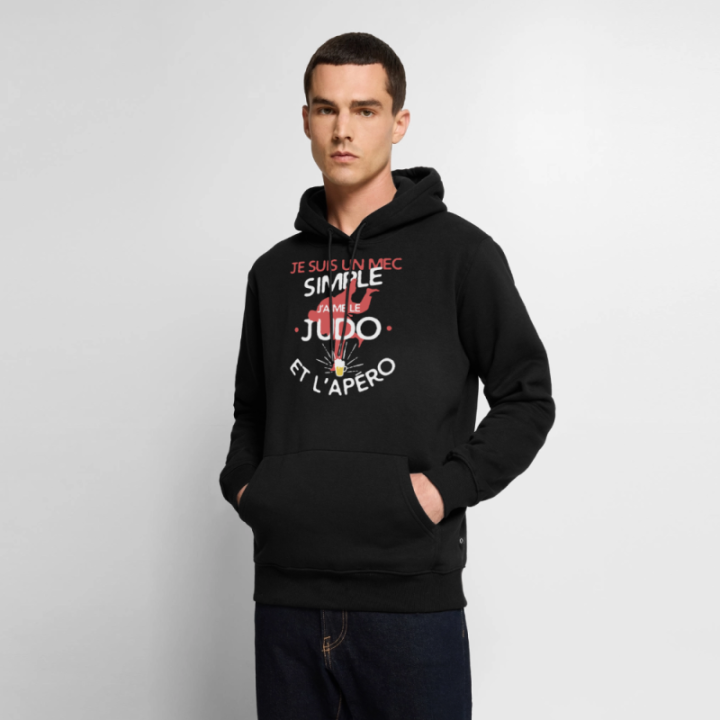 Sweat-shirt à capuche premium homme - Un mec simple: Judo et apéro - noir - front