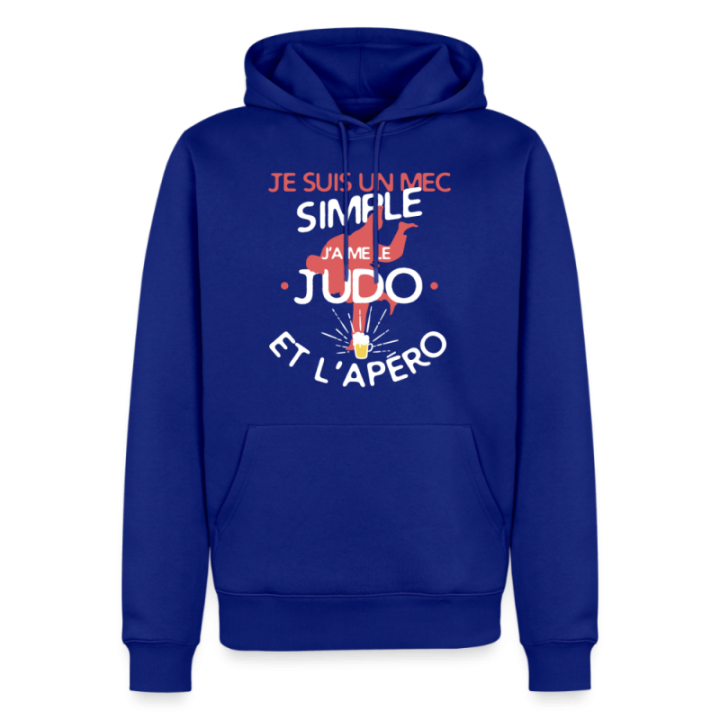 Sweat-shirt à capuche premium homme - Un mec simple: Judo et apéro - bleu roi - front