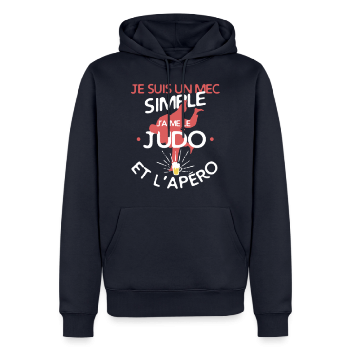 Sweat-shirt à capuche premium homme - Un mec simple: Judo et apéro - bleu marine - front