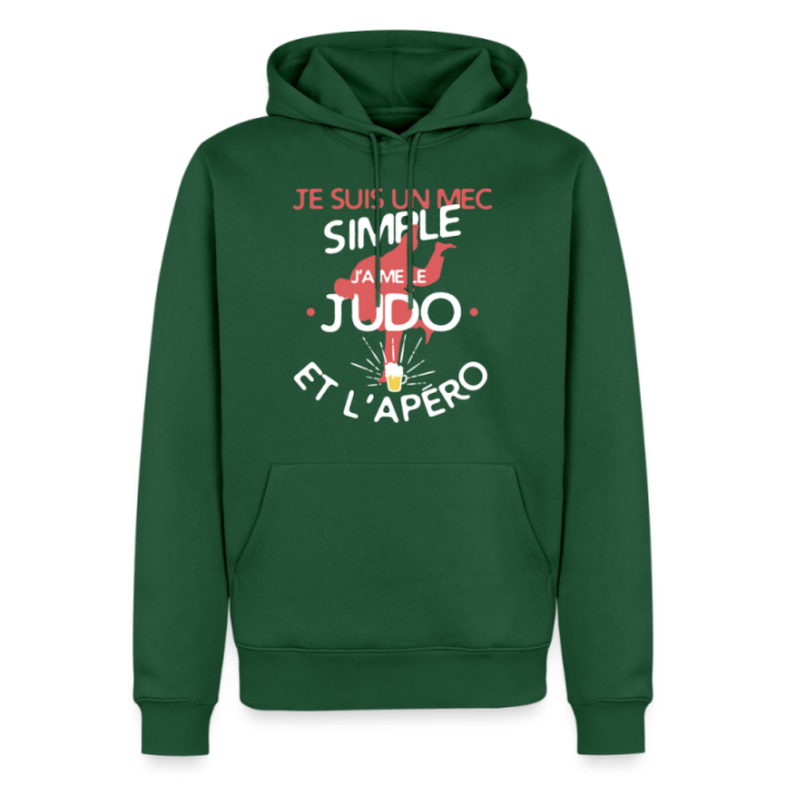 Sweat-shirt à capuche premium homme - Un mec simple: Judo et apéro - vert bouteille - front