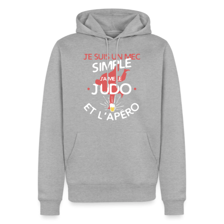 Sweat-shirt à capuche premium homme - Un mec simple: Judo et apéro - gris chiné - front