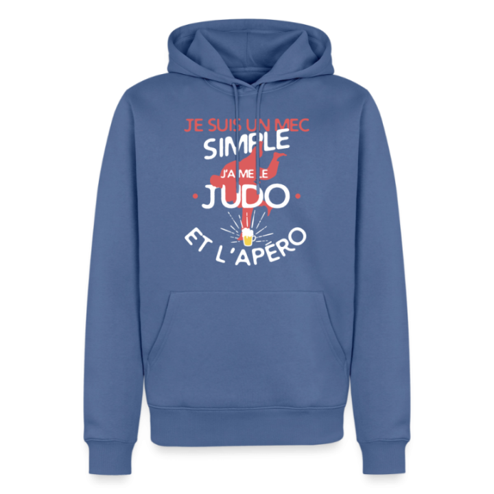 Sweat-shirt à capuche premium homme - Un mec simple: Judo et apéro - bleu pigeon - front