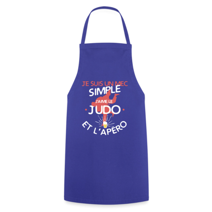 Tablier de cuisine - Un mec simple: Judo et apéro - bleu royal - front