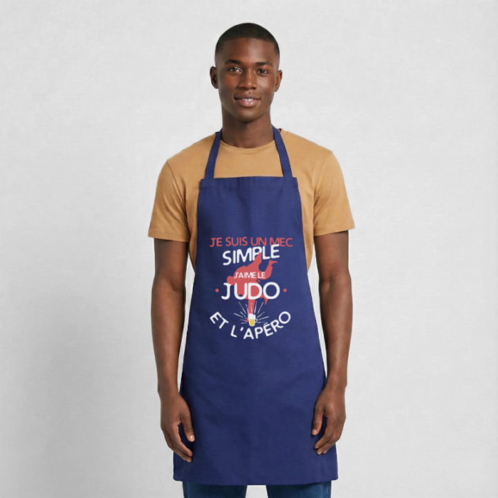 Tablier de cuisine - Un mec simple: Judo et apéro - bleu royal - front