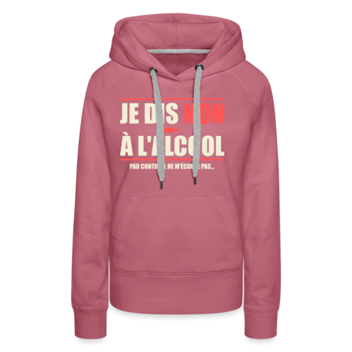 Sweat-shirt à capuche premium femme - Je dis non à l'alcool - mauve - front
