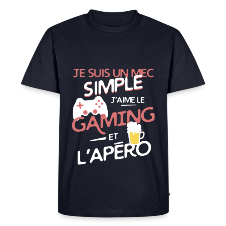 T-shirt premium homme - Un mec simple: Gaming et apéro - bleu marine - front