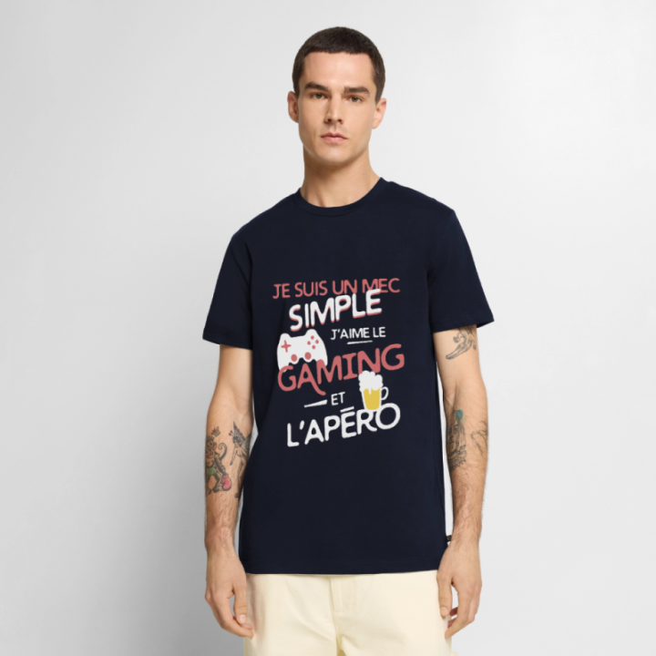 T-shirt premium homme - Un mec simple: Gaming et apéro - bleu marine - front