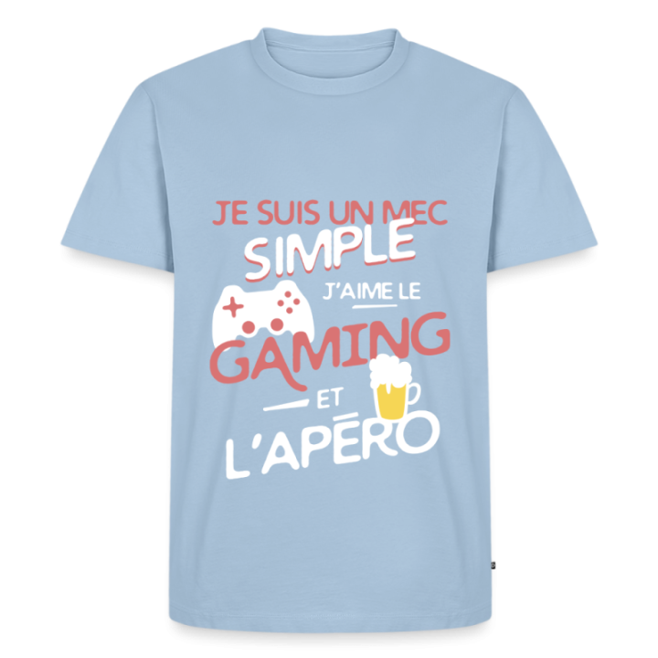 T-shirt premium homme - Un mec simple: Gaming et apéro - bleu clair - front
