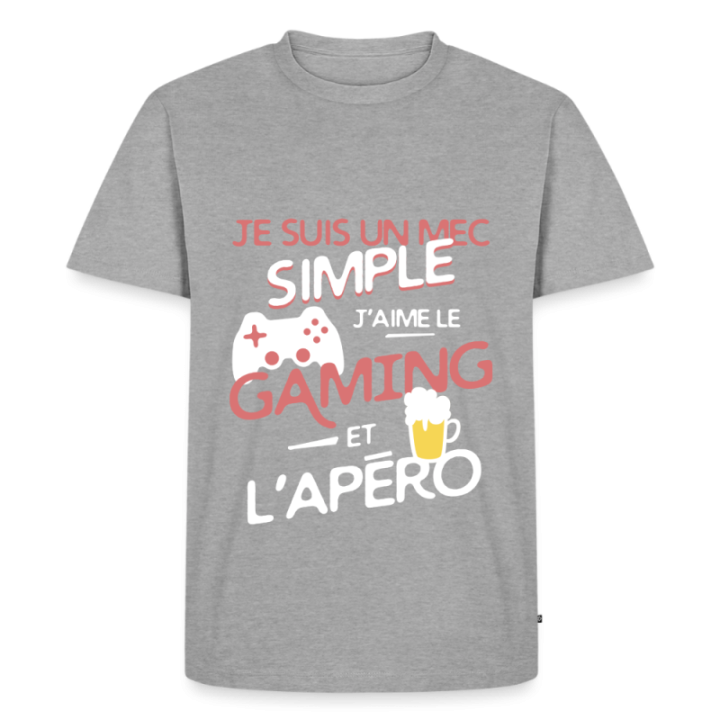 T-shirt premium homme - Un mec simple: Gaming et apéro - gris chiné - front