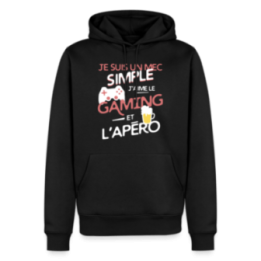 Sweat-shirt à capuche premium homme - Un mec simple: Gaming et apéro - noir - front