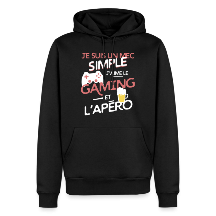 Sweat-shirt à capuche premium homme - Un mec simple: Gaming et apéro - noir - front