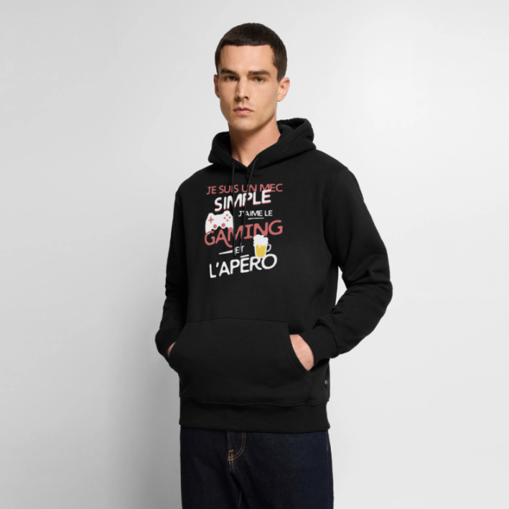 Sweat-shirt à capuche premium homme - Un mec simple: Gaming et apéro - noir - front