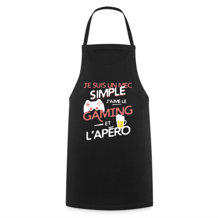 Tablier de cuisine - Un mec simple: Gaming et apéro - noir - front