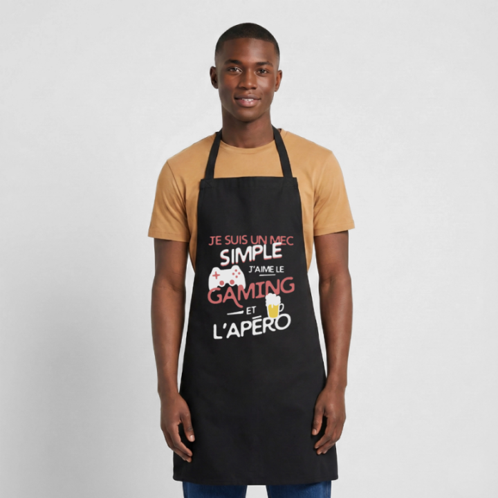Tablier de cuisine - Un mec simple: Gaming et apéro - noir - front