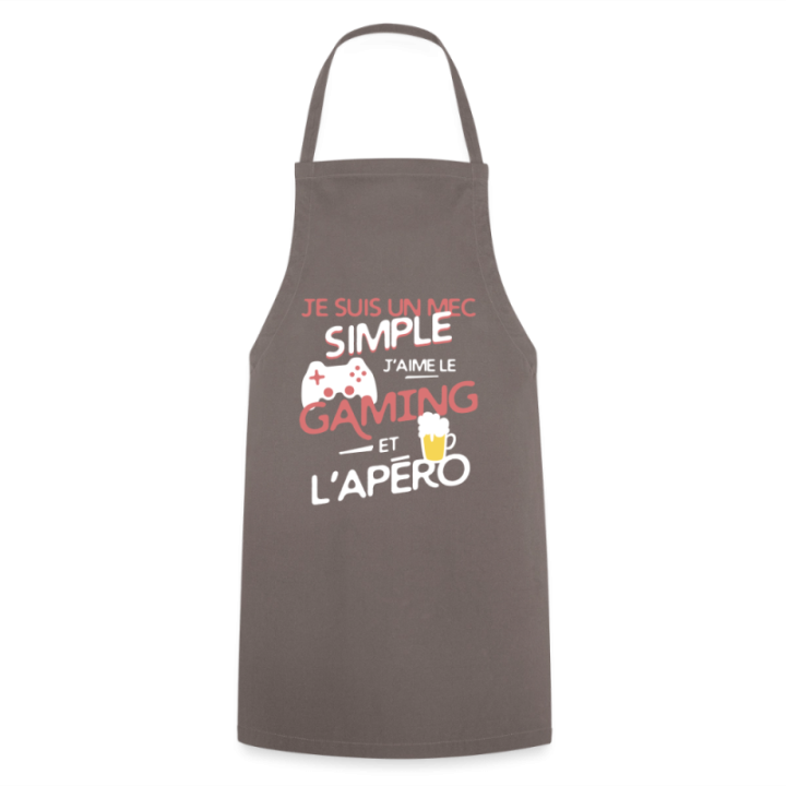 Tablier de cuisine - Un mec simple: Gaming et apéro - gris - front