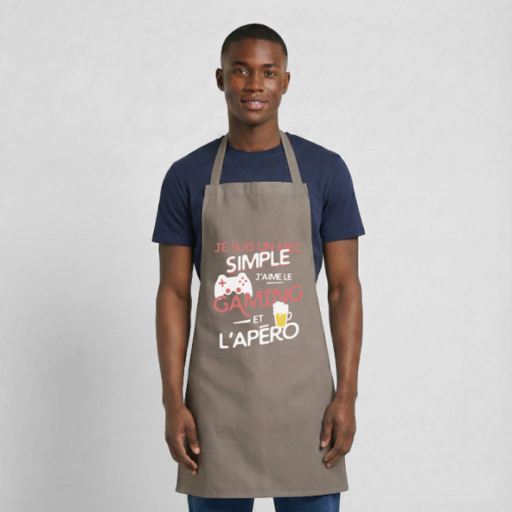 Tablier de cuisine - Un mec simple: Gaming et apéro - gris - front