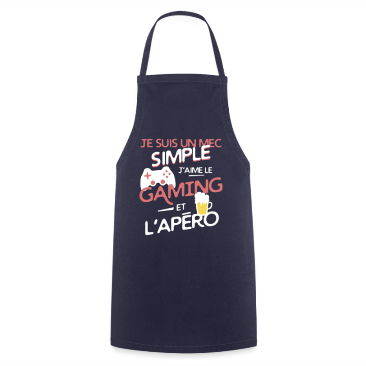 Tablier de cuisine - Un mec simple: Gaming et apéro - marine - front