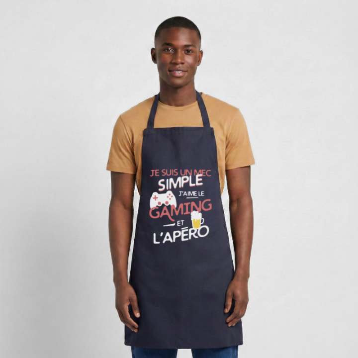 Tablier de cuisine - Un mec simple: Gaming et apéro - marine - front