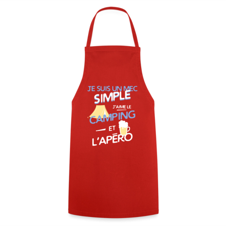 Tablier de cuisine - Un mec simple: Camping et apéro - rouge - front